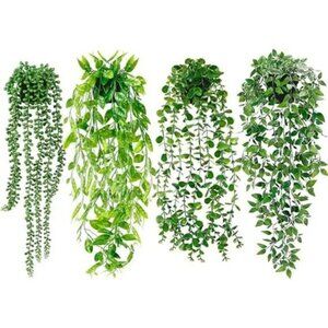 Artificial Hanging Plants Set of 4 Fake Greenery for Home Office Decor